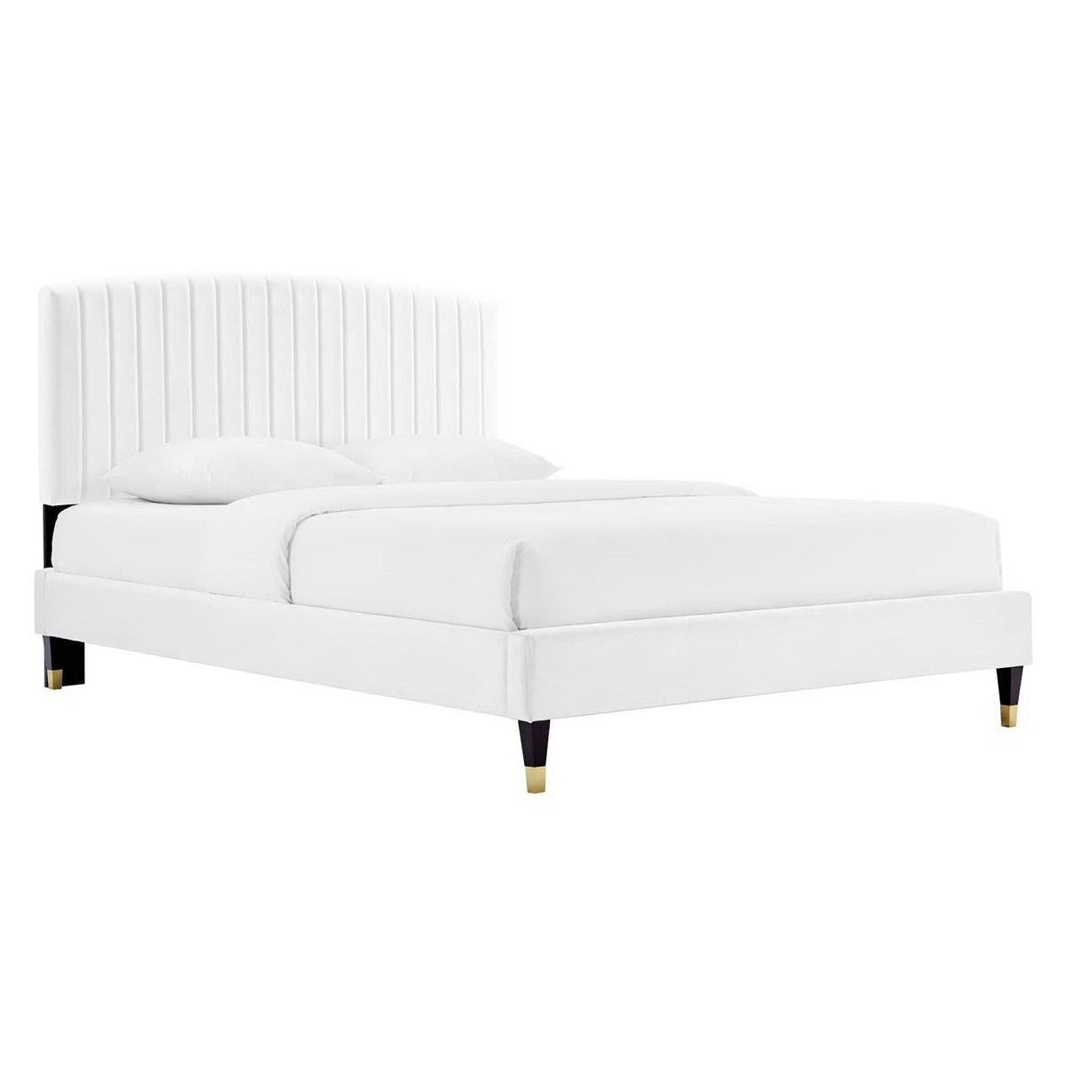 Alessi White Performance Velvet Queen Platform Bed - Ornate Home