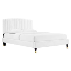 Alessi White Performance Velvet Queen Platform Bed - Ornate Home