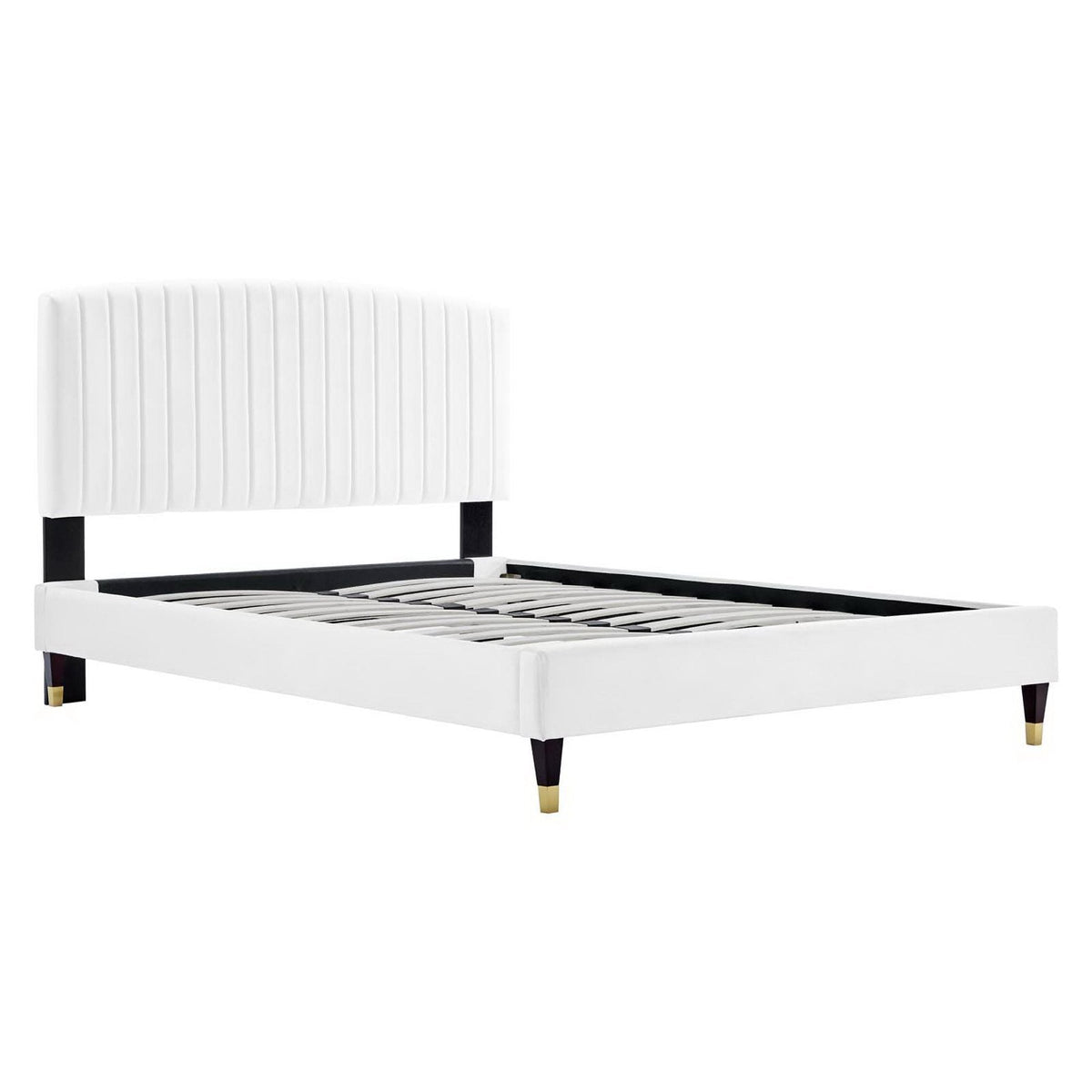 Alessi White Performance Velvet Queen Platform Bed - Ornate Home
