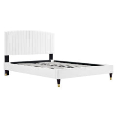 Alessi White Performance Velvet Queen Platform Bed - Ornate Home