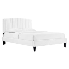 Alessi White Tapered Wood Leg Performance Velvet Queen Platform Bed - Ornate Home