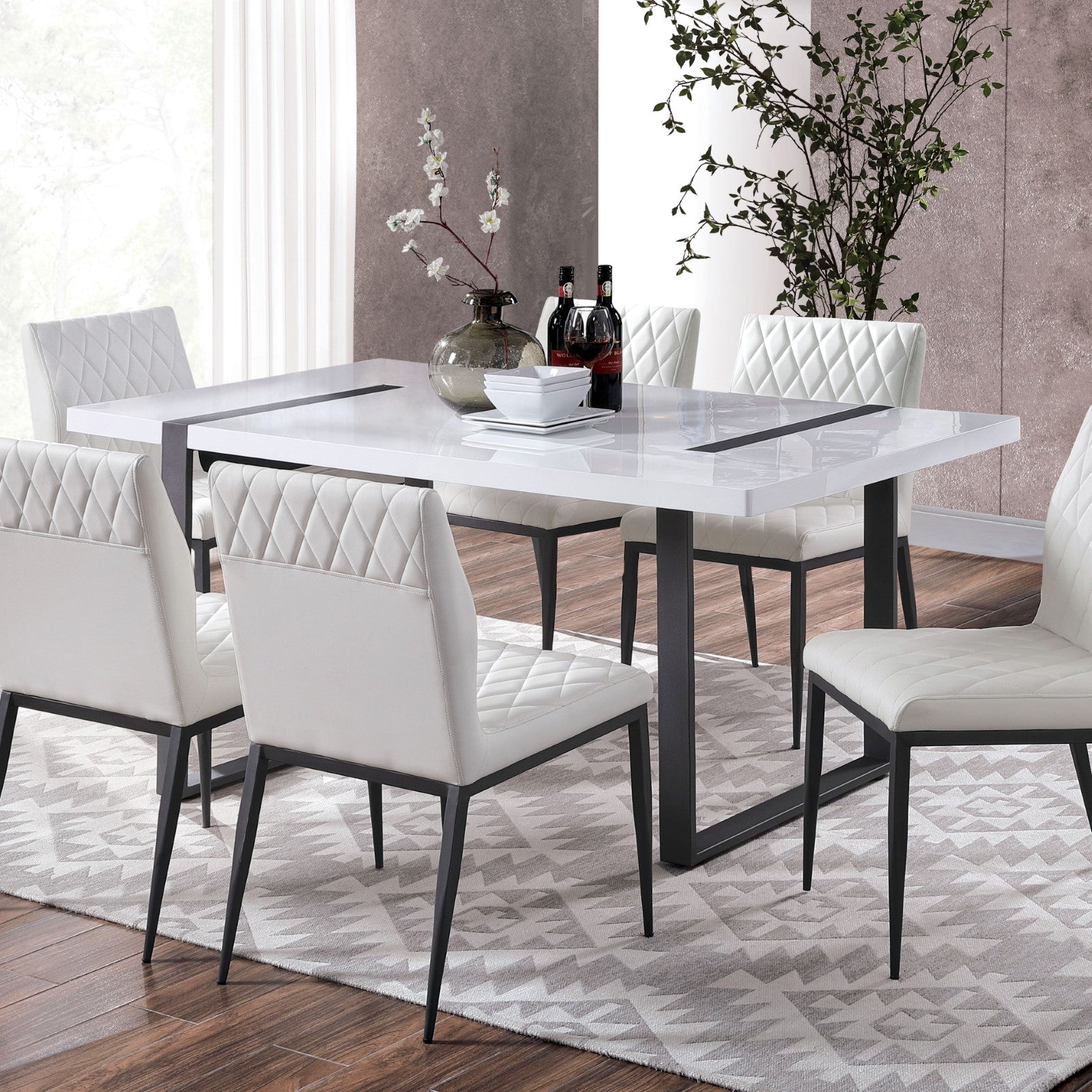 Alessia White/Black 7 Pc. Dining Set - Ornate Home