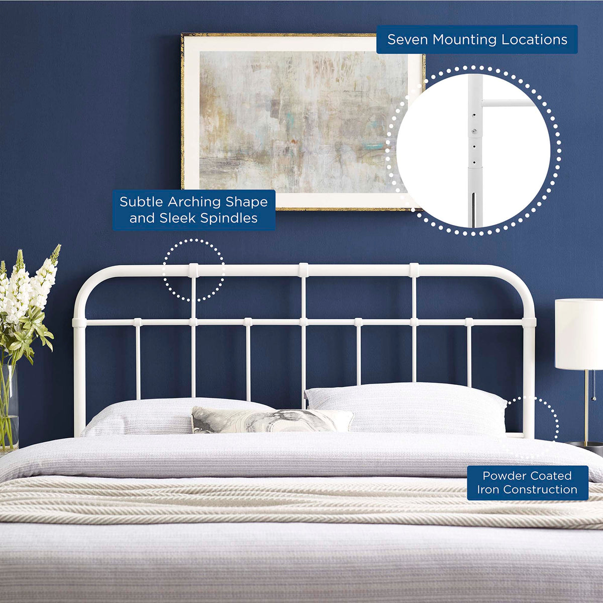 Alessia White Metal Full Headboard - Ornate Home