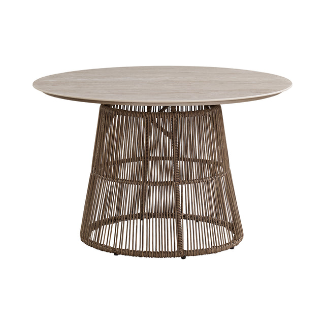 Alesso Brown/Sand Outdoor Round Dining Table - Ornate Home