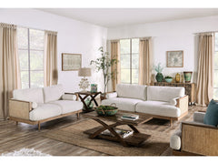 Alesund Beige/Light Oak Sofa & Loveseat - Ornate Home