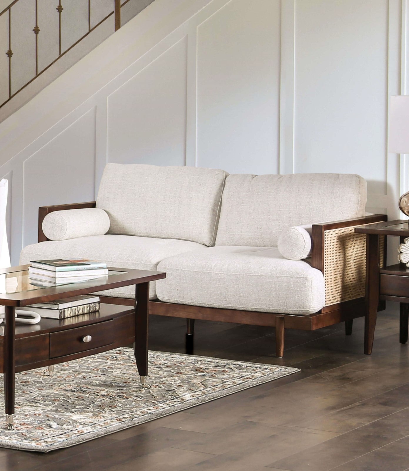 Alesund Beige/Walnut Sofa & Loveseat - Ornate Home