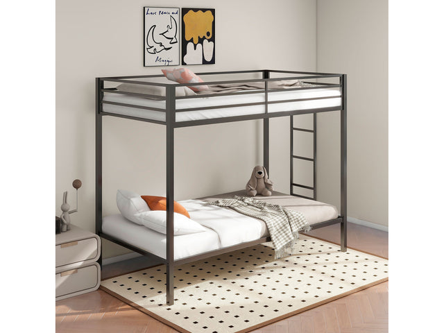 Alevera Black Metal Twin Over Twin Bunk Bed with Ladder - Ornate Home
