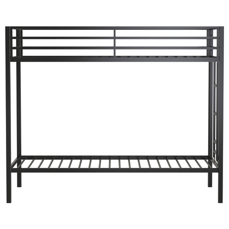 Alevera Black Metal Twin Over Twin Bunk Bed with Ladder - Ornate Home
