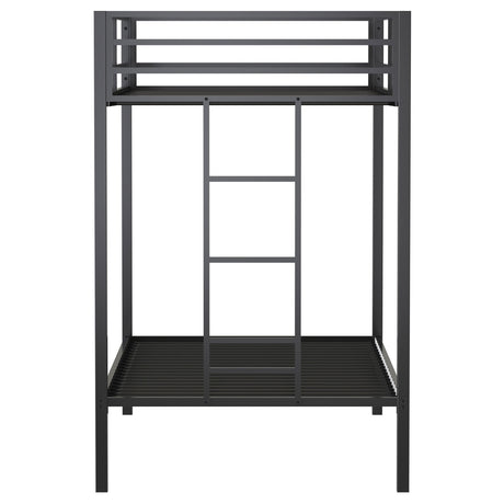 Alevera Black Metal Twin Over Twin Bunk Bed with Ladder - Ornate Home