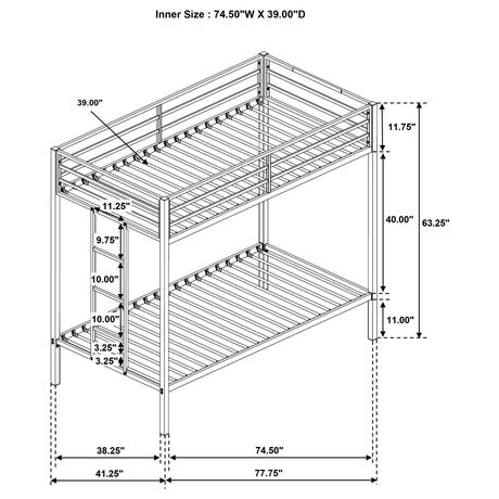 Alevera Black Metal Twin Over Twin Bunk Bed with Ladder - Ornate Home