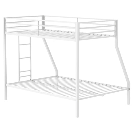 Alevera White Metal Twin Over Full Bunk Bed with Ladder - Ornate Home