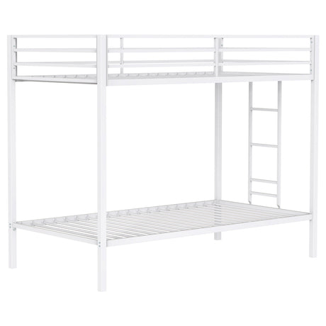 Alevera White Metal Twin Over Twin Bunk Bed with Ladder - Ornate Home