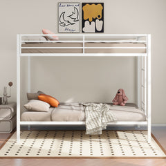Alevera White Metal Twin Over Twin Bunk Bed with Ladder - Ornate Home