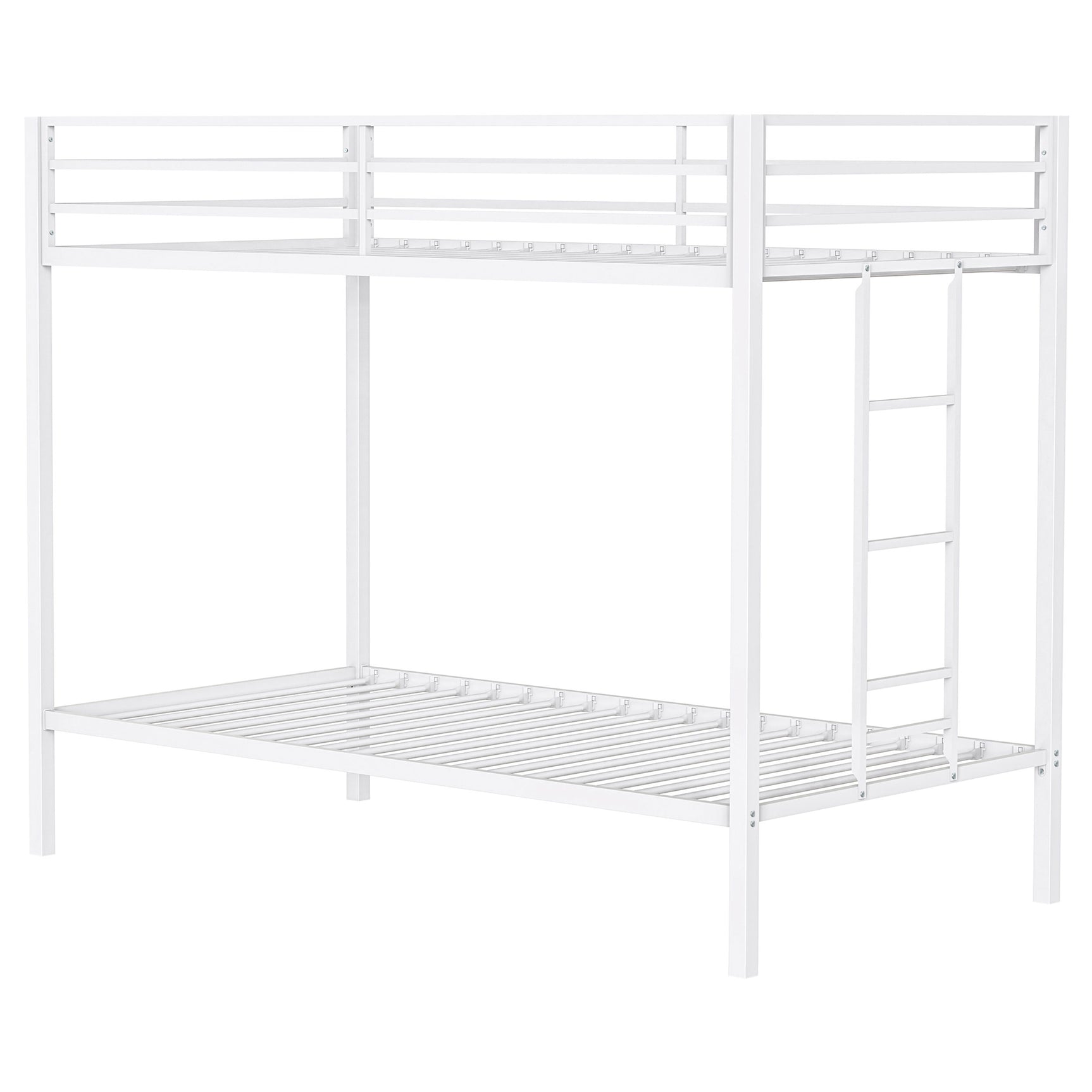 Alevera White Metal Twin Over Twin Bunk Bed with Ladder - Ornate Home