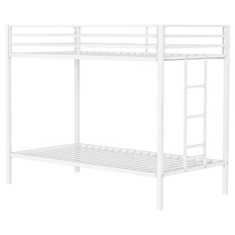 Alevera White Metal Twin Over Twin Bunk Bed with Ladder - Ornate Home