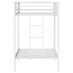 Alevera White Metal Twin Over Twin Bunk Bed with Ladder - Ornate Home