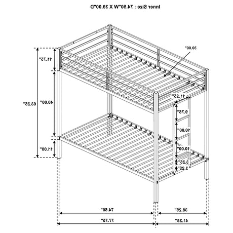 Alevera White Metal Twin Over Twin Bunk Bed with Ladder - Ornate Home