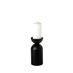 Alex Black Small Metal Cylindrical Table Candle Holder - Ornate Home