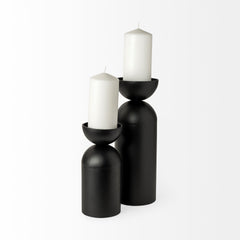 Alex Black Small Metal Cylindrical Table Candle Holder - Ornate Home