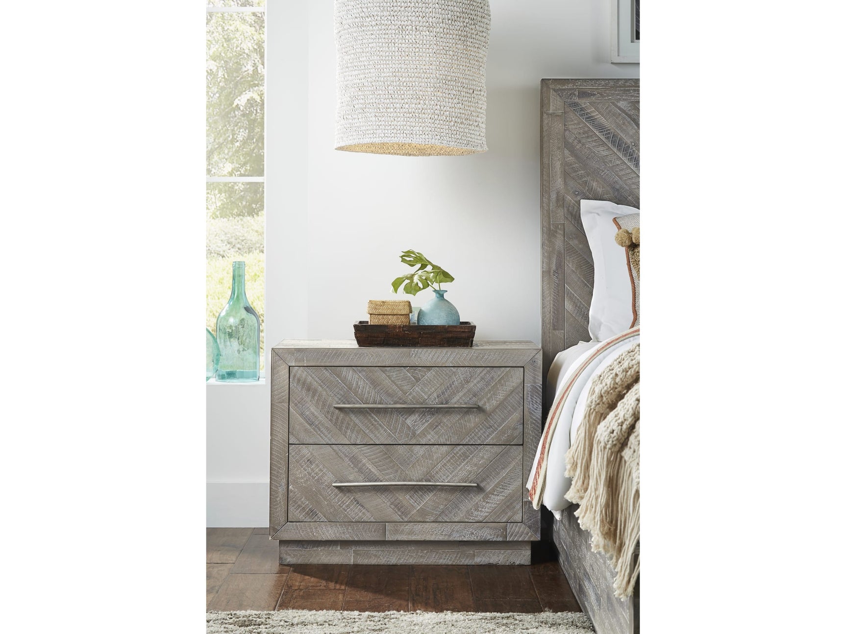 Alexandra Rustic Latte Solid Wood Two Drawer Nightstand - Ornate Home