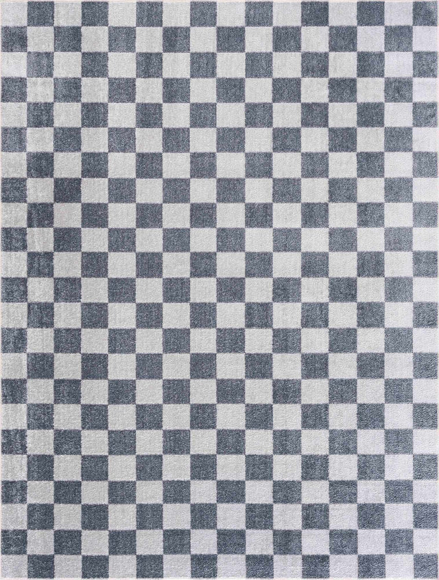 Alie Blue Gray Checkered Washable Rug - Ornate Home
