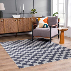 Alie Blue Gray Checkered Washable Rug - Ornate Home