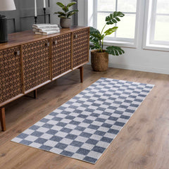 Alie Blue Gray Checkered Washable Rug - Ornate Home