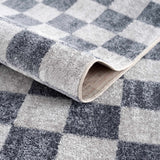 Alie Blue Gray Checkered Washable Rug - Ornate Home
