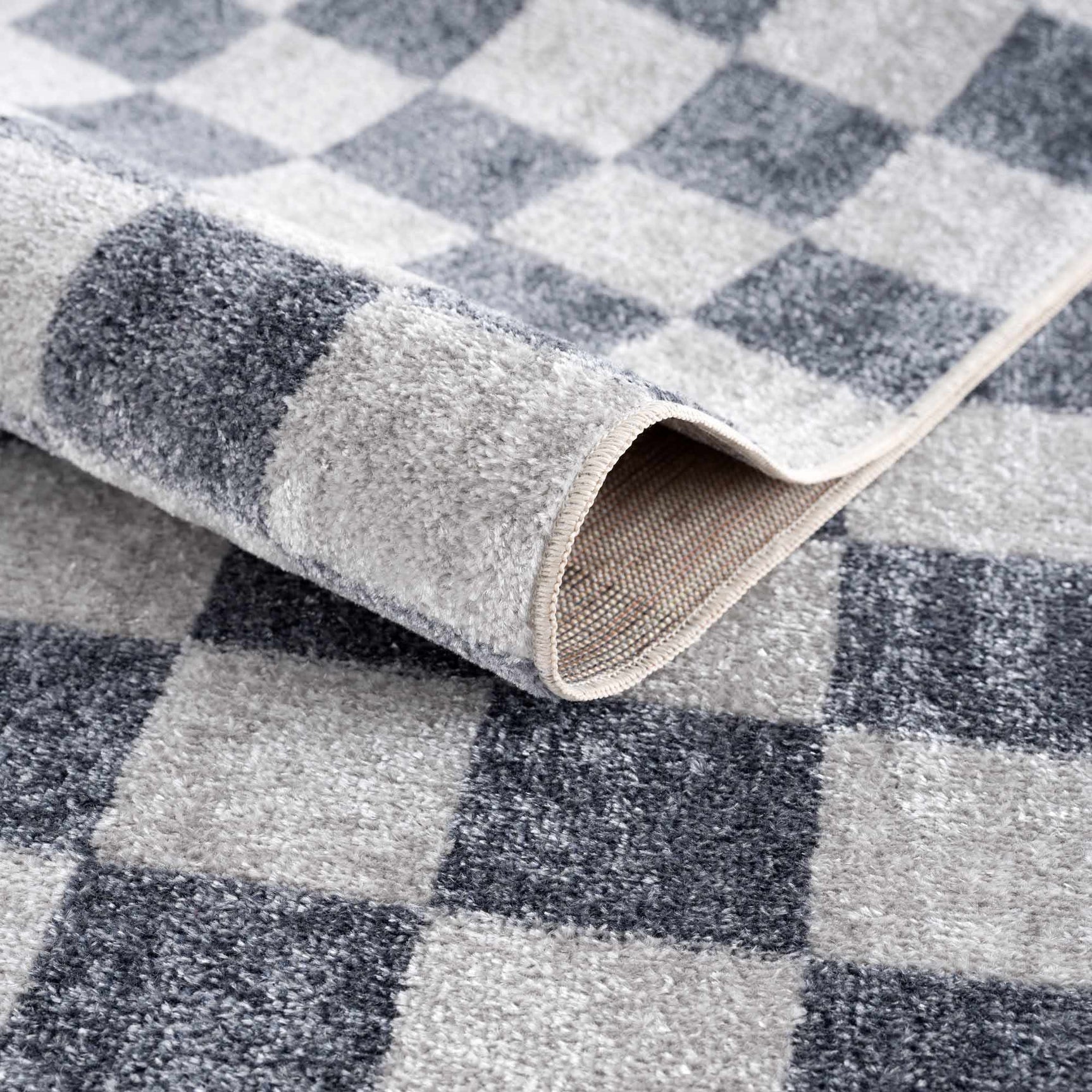 Alie Blue Gray Checkered Washable Rug - Ornate Home