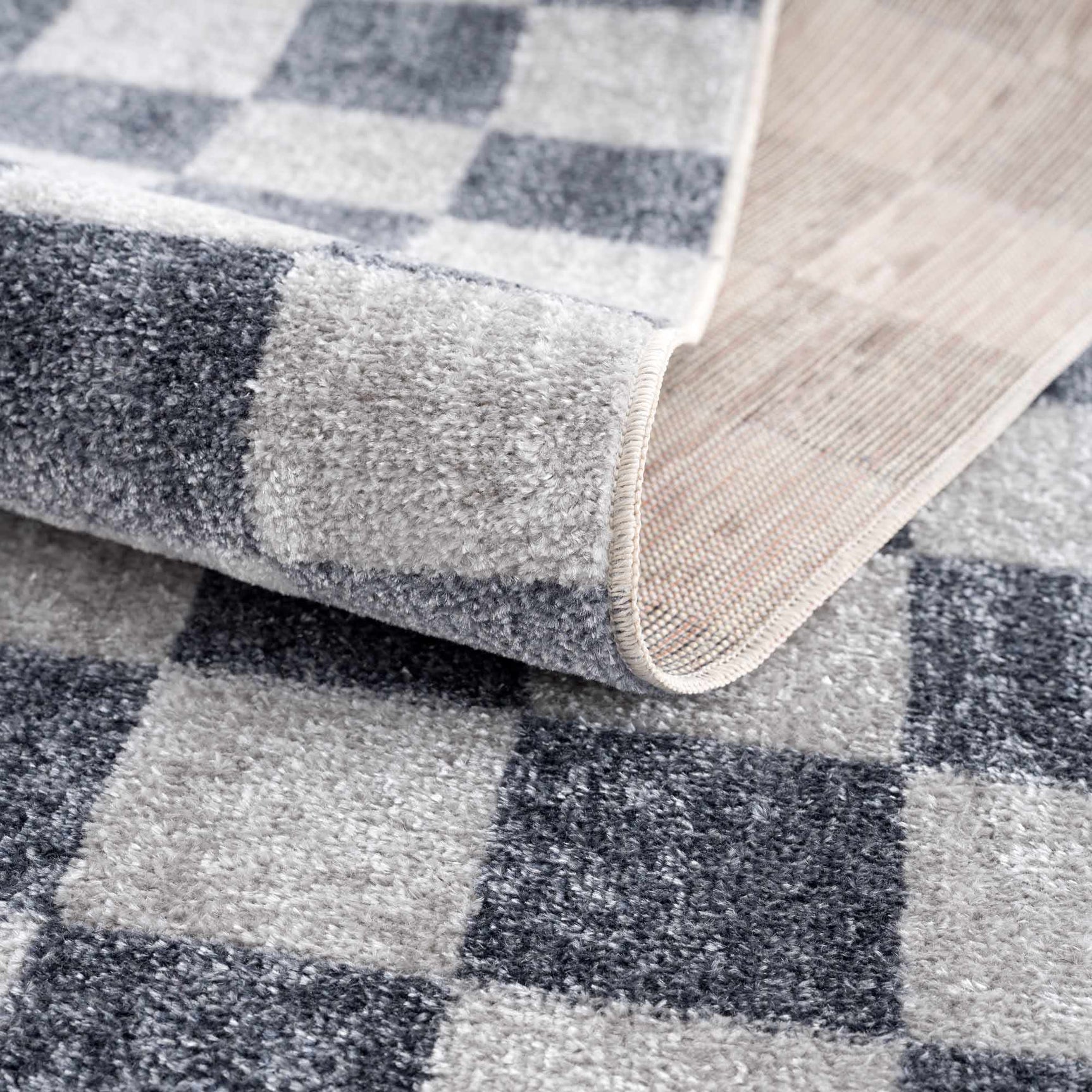 Alie Blue Gray Checkered Washable Rug - Ornate Home
