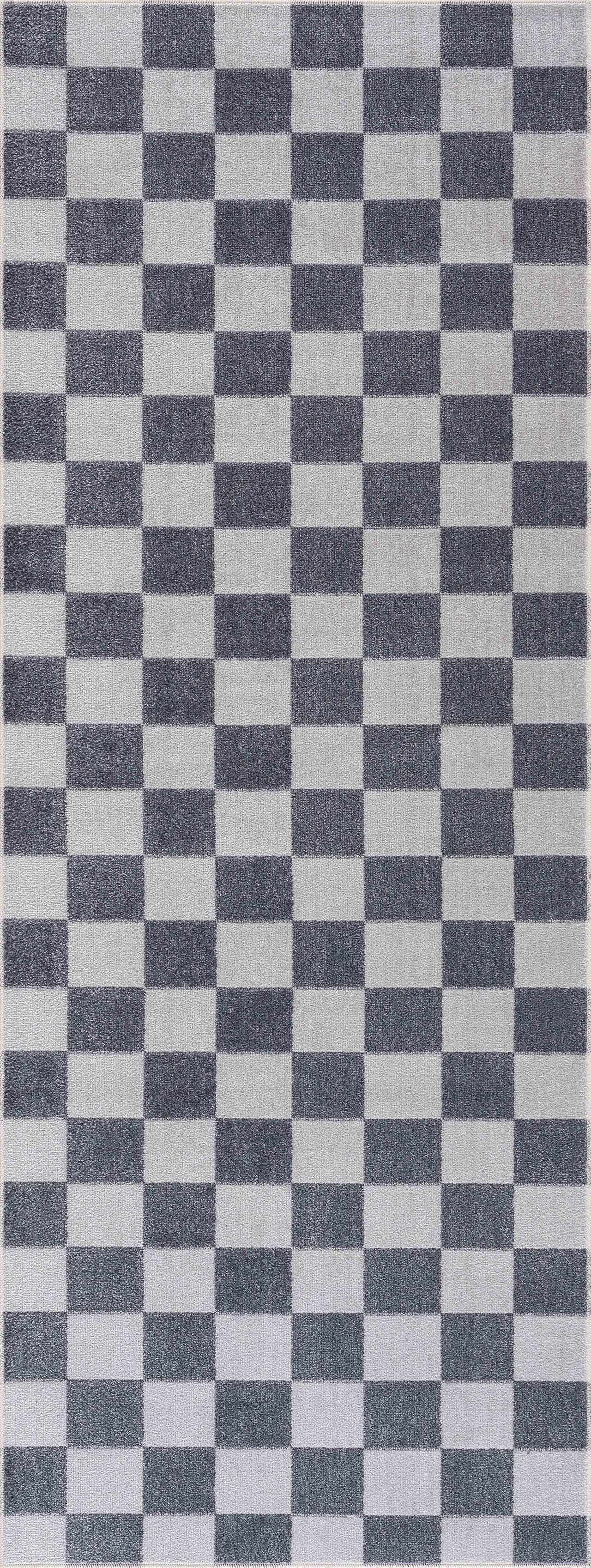 Alie Blue Gray Checkered Washable Rug - Ornate Home