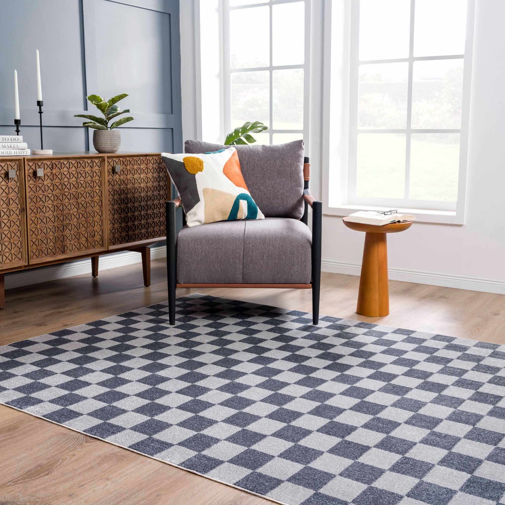 Alie Blue Gray Checkered Washable Rug - Ornate Home