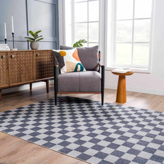 Alie Blue Gray Checkered Washable Rug - Ornate Home