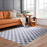 Alie Blue Gray Checkered Washable Rug - Ornate Home
