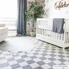 Alie Blue Gray Checkered Washable Rug - Ornate Home