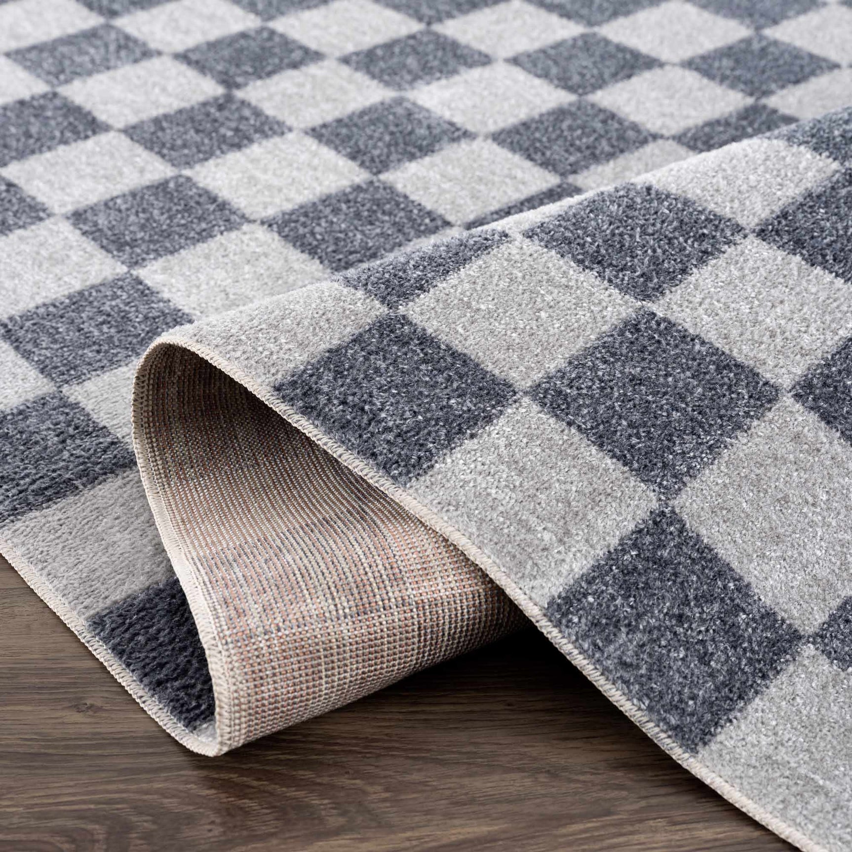 Alie Blue Gray Checkered Washable Rug - Ornate Home