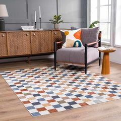 Alie Colorful Checkered Washable Rug - Ornate Home