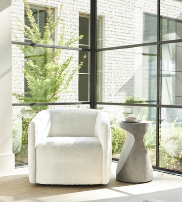 Aline White/Cream Fabric Swivel Chair - Ornate Home