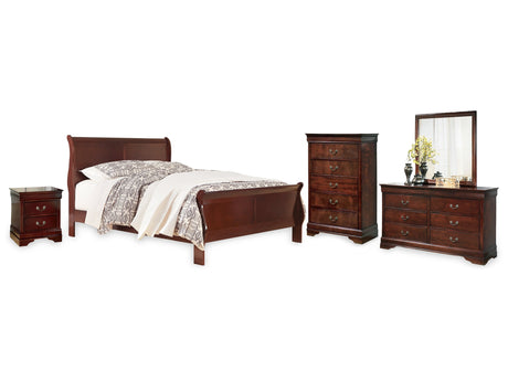 Alisdair Reddish Brown California King Sleigh Bed, Dresser, Mirror, Chest and Nightstand - Ornate Home