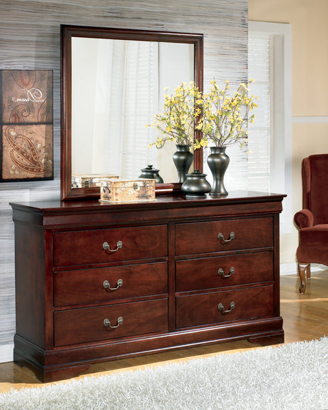 Alisdair Reddish Brown Full Sleigh Bed, Dresser, Mirror, Chest and 2 Nightstands - Ornate Home