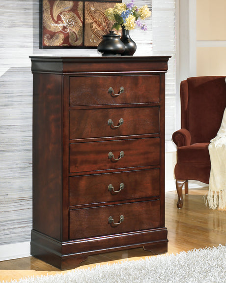 Alisdair Reddish Brown Full Sleigh Bed, Dresser, Mirror, Chest and 2 Nightstands - Ornate Home