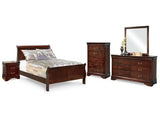 Alisdair Reddish Brown Full Sleigh Bedroom Set with Dresser, Mirror, Chest and Nightstand (Online Special Price) - Ornate Home