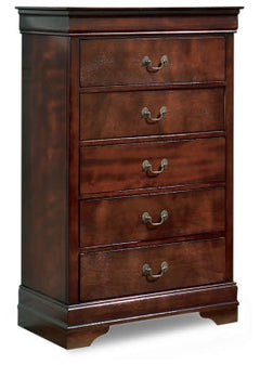 Alisdair Reddish Brown Full Sleigh Bedroom Set with Dresser, Mirror, Chest and Nightstand - Ornate Home