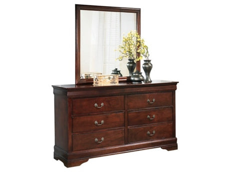 Alisdair Reddish Brown King Sleigh Bedroom Set with Chest, Dresser, Mirror and Nightstand - Ornate Home