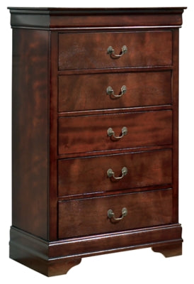 Alisdair Reddish Brown King Sleigh Bedroom Set with Chest, Dresser, Mirror and Nightstand - Ornate Home