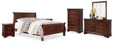 Alisdair Reddish Brown King Sleigh Bedroom Set with Dresser, Mirror, Chest and 2 Nightstands (Online Special Price) - Ornate Home