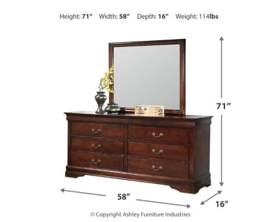 Alisdair Reddish Brown King Sleigh Bedroom Set with Dresser, Mirror, Chest and 2 Nightstands - Ornate Home