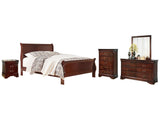 Alisdair Reddish Brown King Sleigh Bedroom Set with Dresser, Mirror and Nightstand (Online Special Price) - Ornate Home