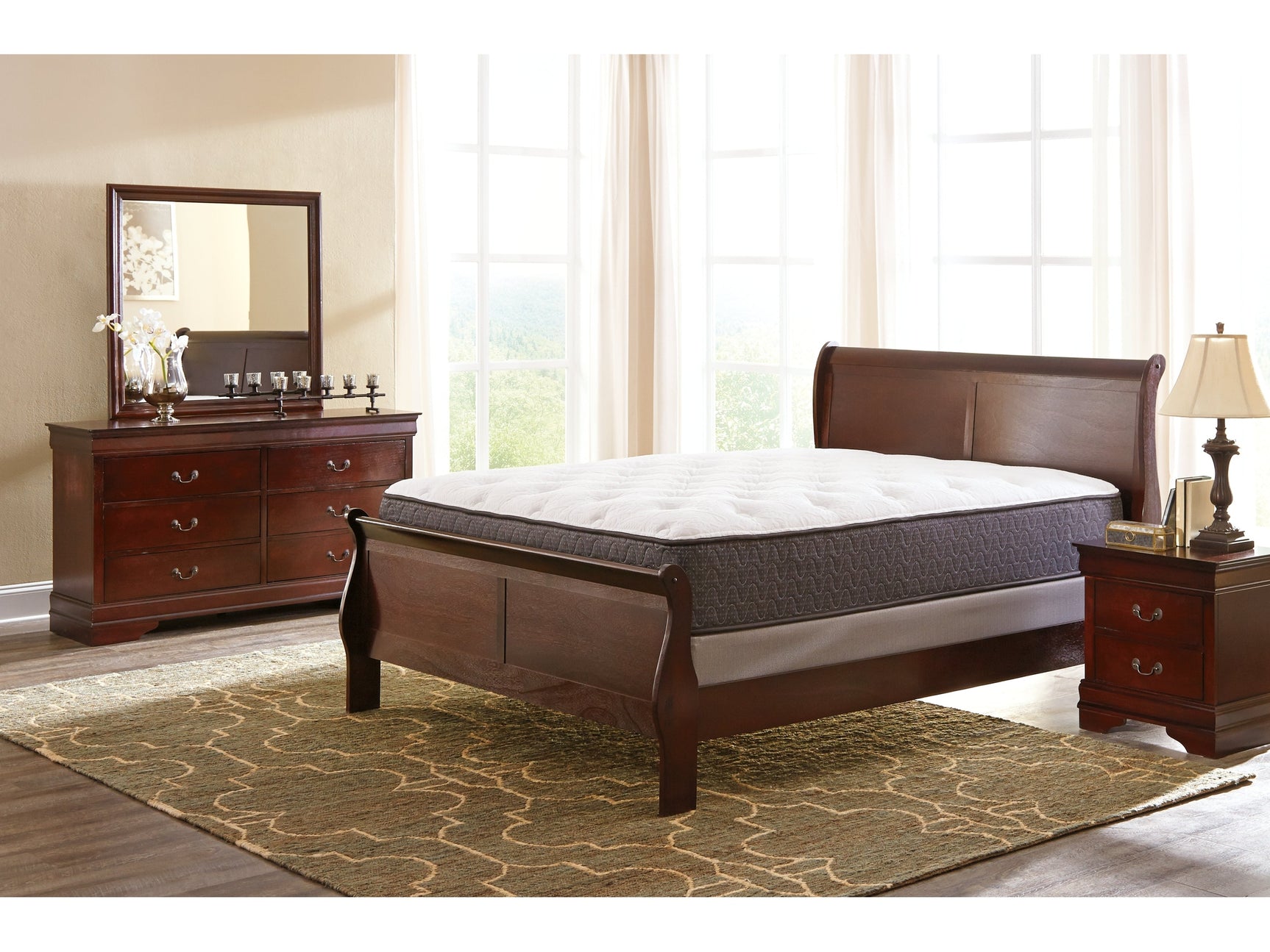 Alisdair Reddish Brown King Sleigh Bedroom Set with Dresser, Mirror and Nightstand - Ornate Home