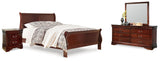 Alisdair Reddish Brown King Sleigh Bedroom Set with Dresser, Mirror and Nightstand - Ornate Home